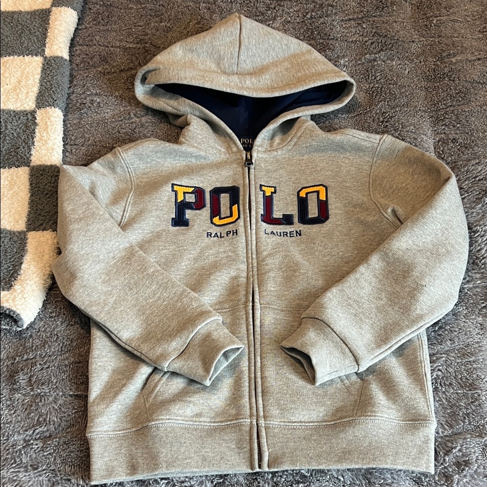 Boys Polo by Ralph Lauren Kids Hoodie in Gray with Multicolor Logo